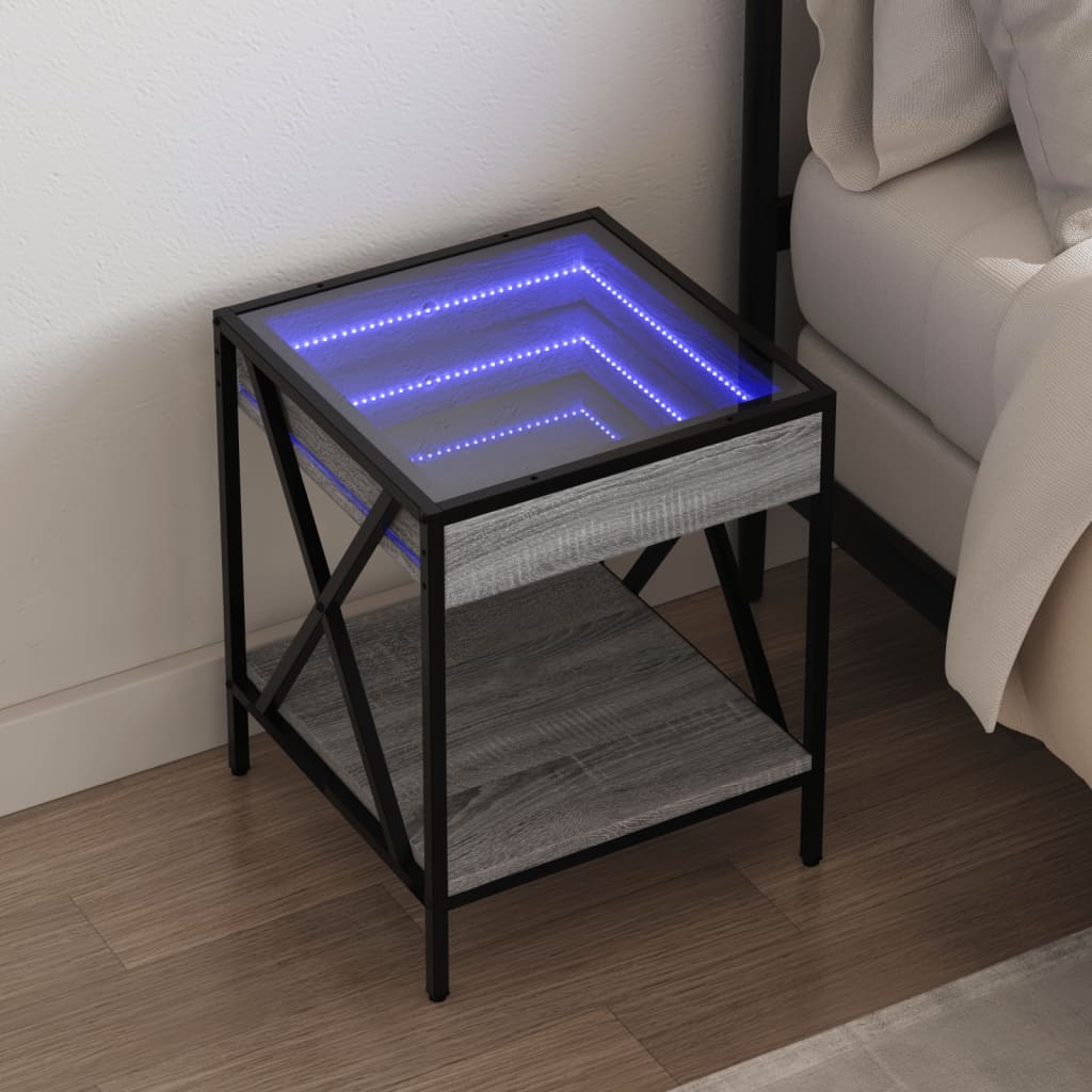 Table de chevet avec LED infini sonoma gris 40x40x49 cm - XIOS
