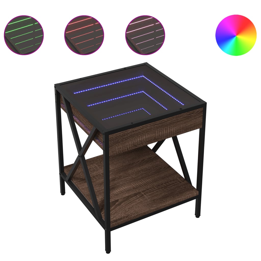 Table de chevet avec LED infini chêne marron 40x40x49 cm - XIOS