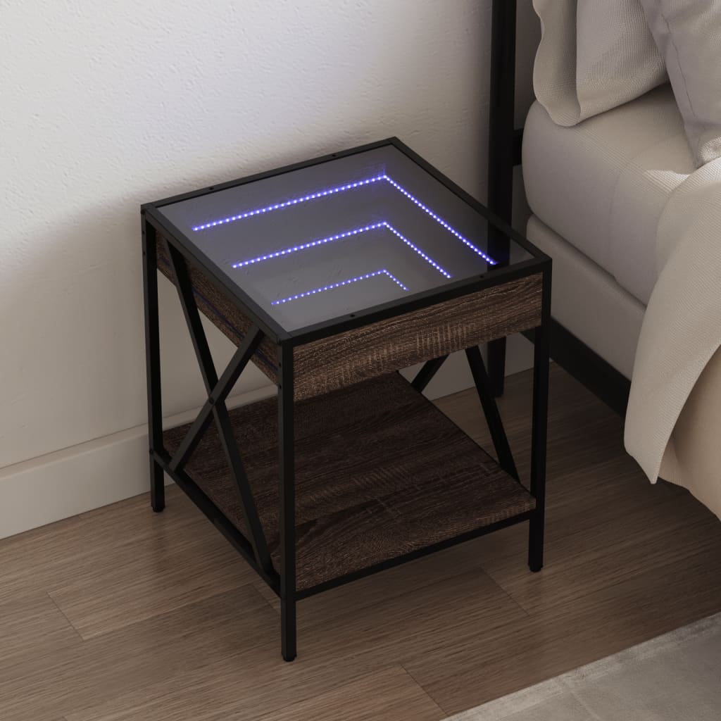 Table de chevet avec LED infini chêne marron 40x40x49 cm - XIOS