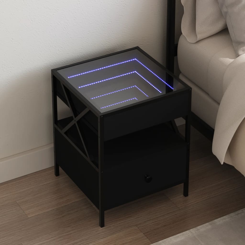 Table de chevet avec LED infini noir 40x40x51 cm - XIOS