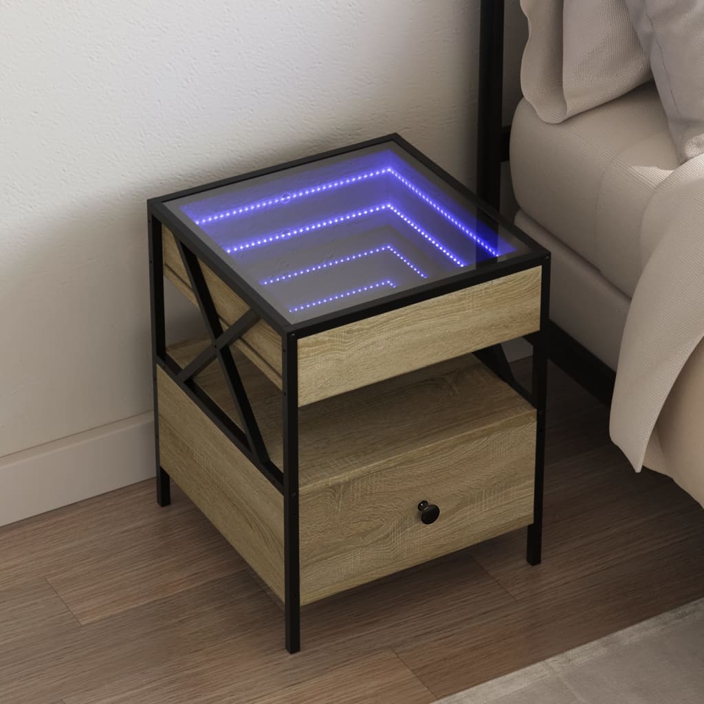 Table de chevet avec LED infini chêne sonoma 40x40x51 cm - XIOS