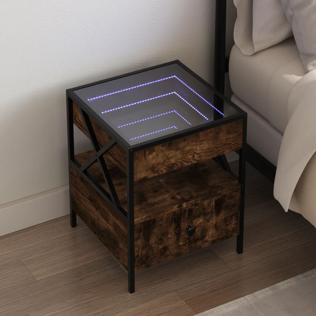 Table de chevet avec LED infini chêne fumé 40x40x51 cm - XIOS