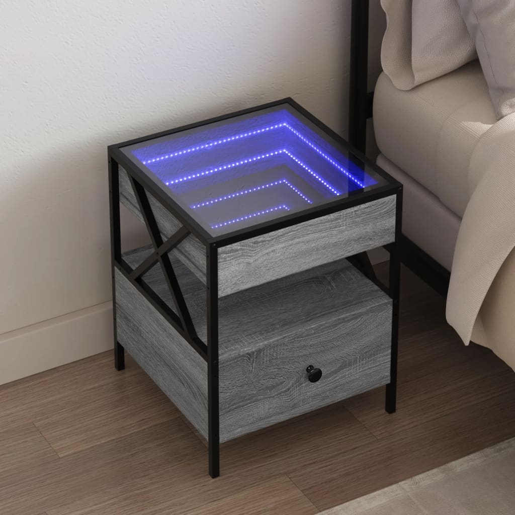 Table de chevet avec LED infini sonoma gris 40x40x51 cm - XIOS