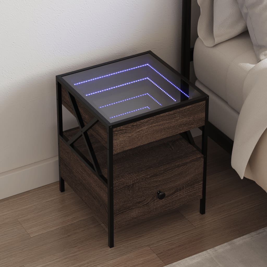 Table de chevet avec LED infini chêne marron 40x40x51 cm - XIOS