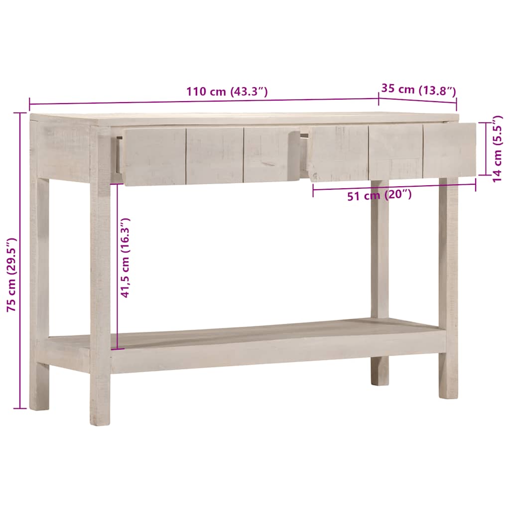Table console blanc 110x35x75 cm bois de manguier solide - XIOS