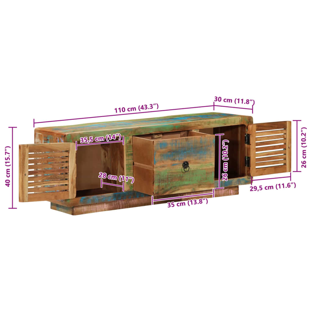 Meuble TV 110x30x40 cm bois massif de récupération - XIOS