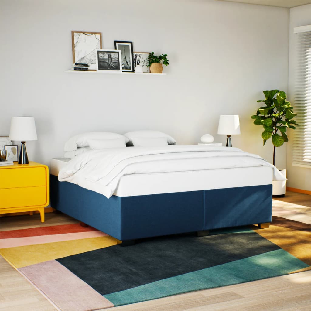Cadre de lit sans matelas bleu 200x200 cm tissu - XIOS