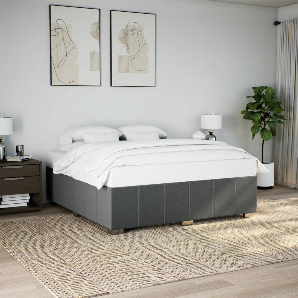 Cadre de lit sans matelas gris foncé 200x200 cm tissu - XIOS