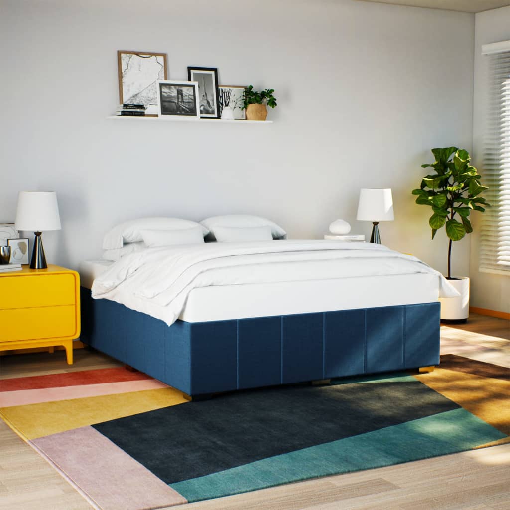 Cadre de lit sans matelas bleu 200x200 cm tissu - XIOS