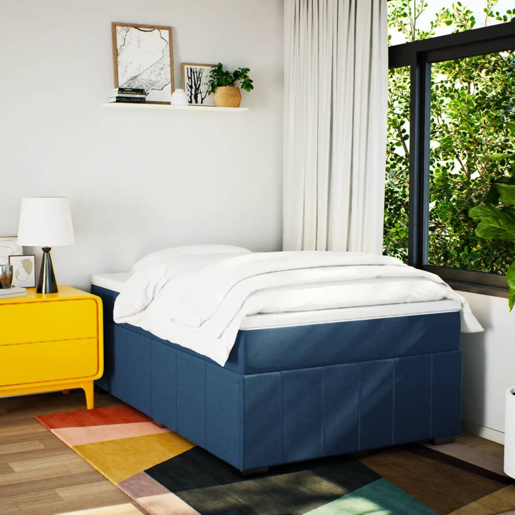Sommier à lattes de lit avec matelas bleu 120x190 cm tissu - XIOS