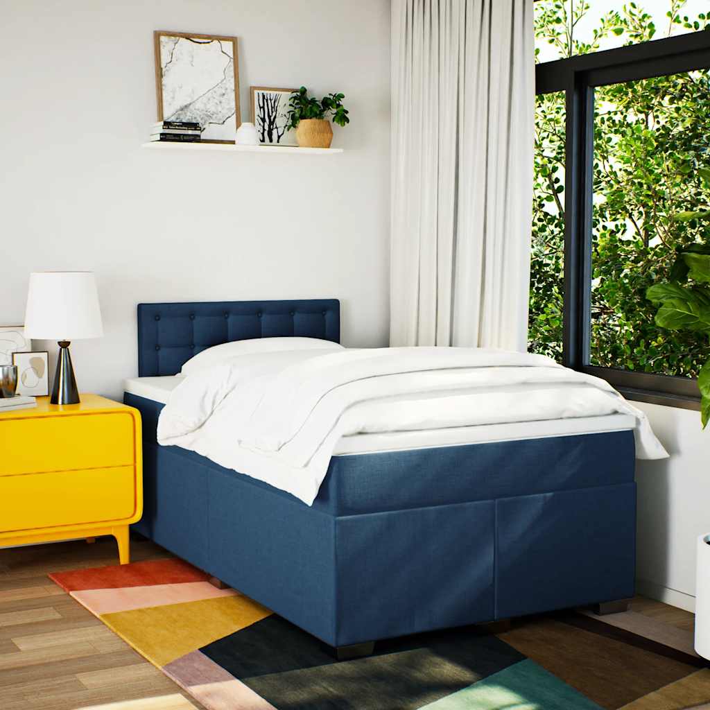 Sommier à lattes de lit avec matelas bleu 120x190 cm tissu - XIOS