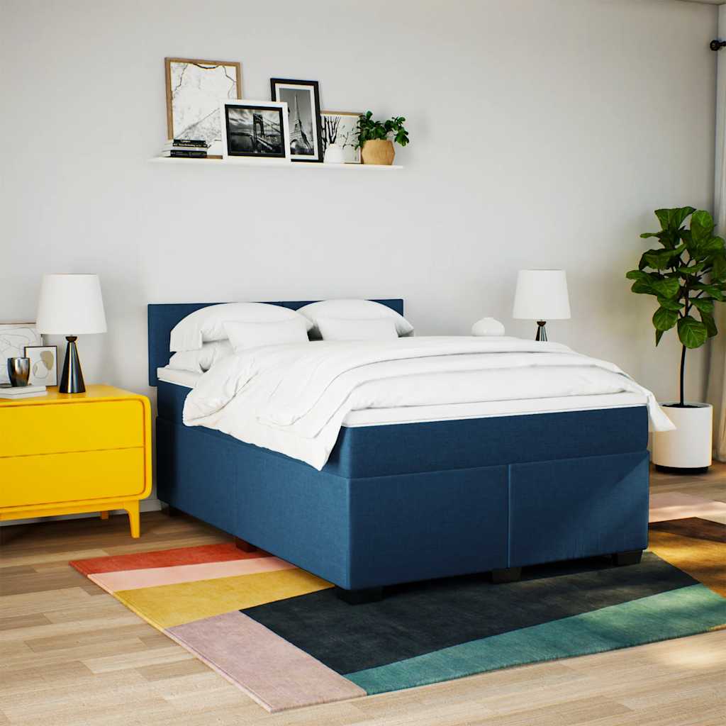 Sommier à lattes de lit avec matelas Bleu 140x190 cm Tissu - XIOS