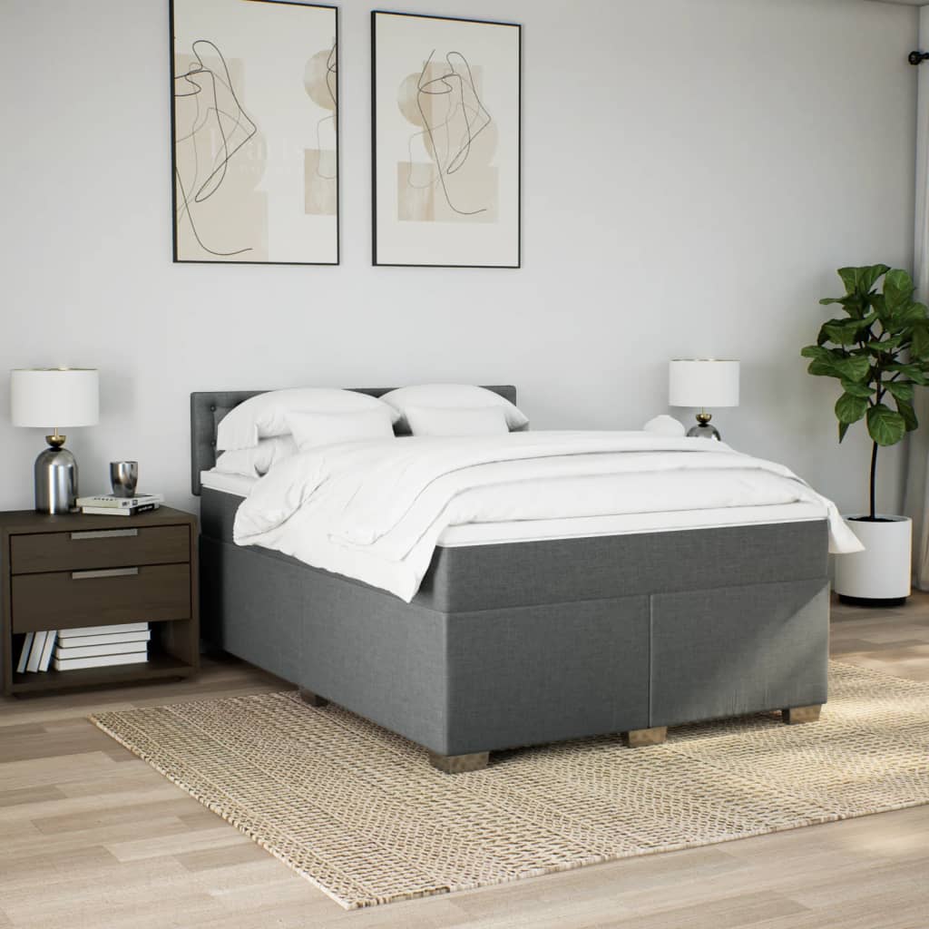 Sommier à lattes de lit avec matelas Gris foncé 140x190cm Tissu - XIOS