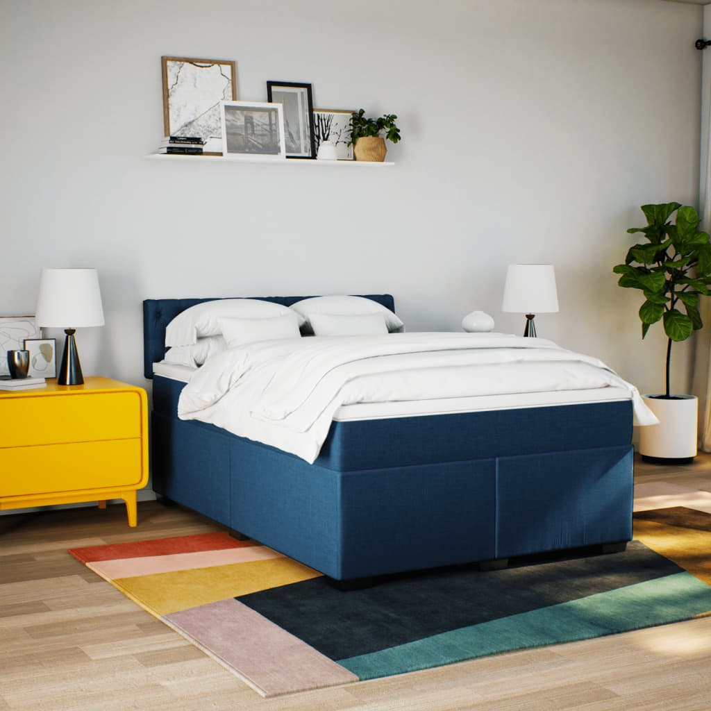 Sommier à lattes de lit avec matelas Bleu 160x200 cm Tissu - XIOS