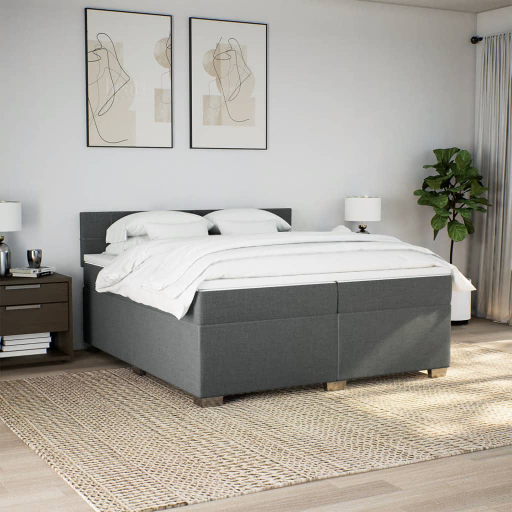 Sommier à lattes de lit avec matelas Gris foncé 200x200cm Tissu - XIOS