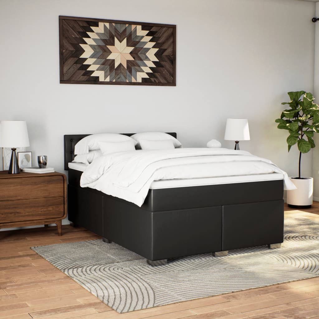 Sommier à lattes de lit avec matelas Noir 140x190 cm Similicuir - XIOS