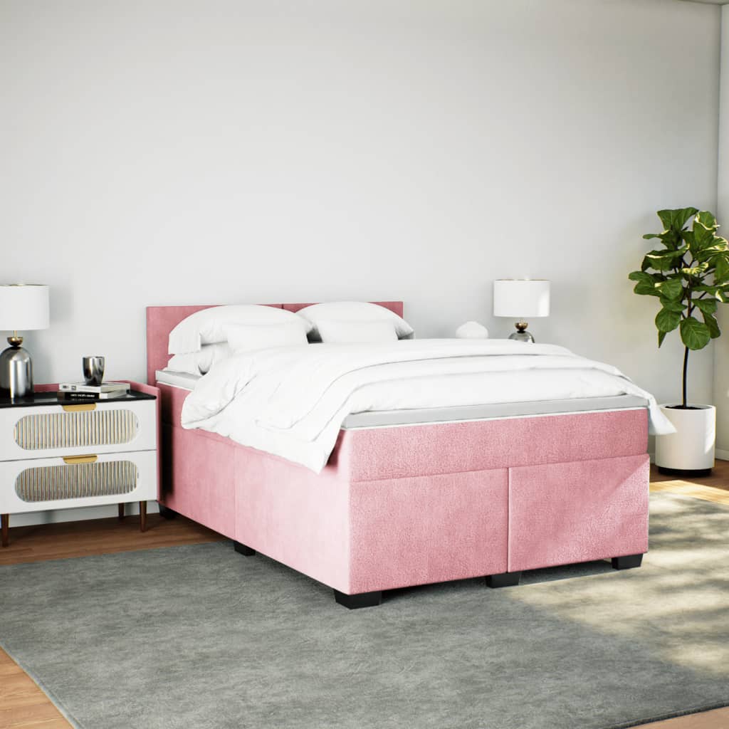 Sommier à lattes de lit et matelas rose foncé 140x200cm velours - XIOS