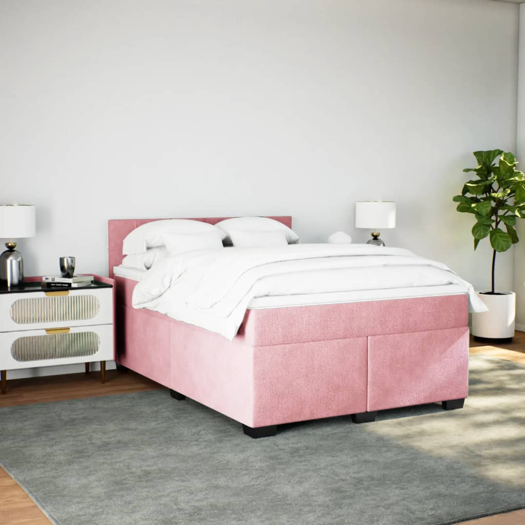 Sommier à lattes de lit et matelas rose foncé 140x200cm velours - XIOS