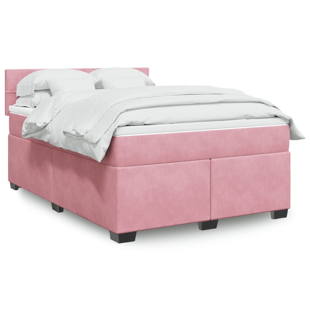 Sommier à lattes de lit et matelas rose foncé 140x200cm velours - XIOS
