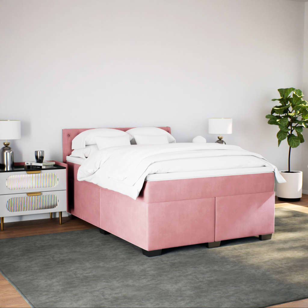 Sommier à lattes de lit et matelas rose foncé 140x200cm velours - XIOS