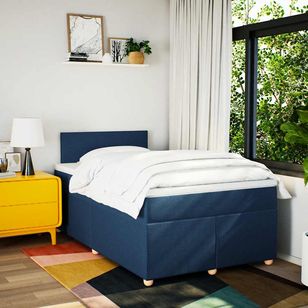 Sommier à lattes de lit avec matelas bleu 120x190 cm tissu - XIOS