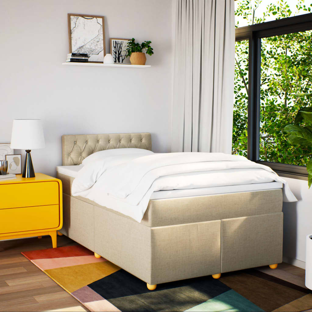 Sommier à lattes de lit avec matelas crème 120x190 cm tissu - XIOS