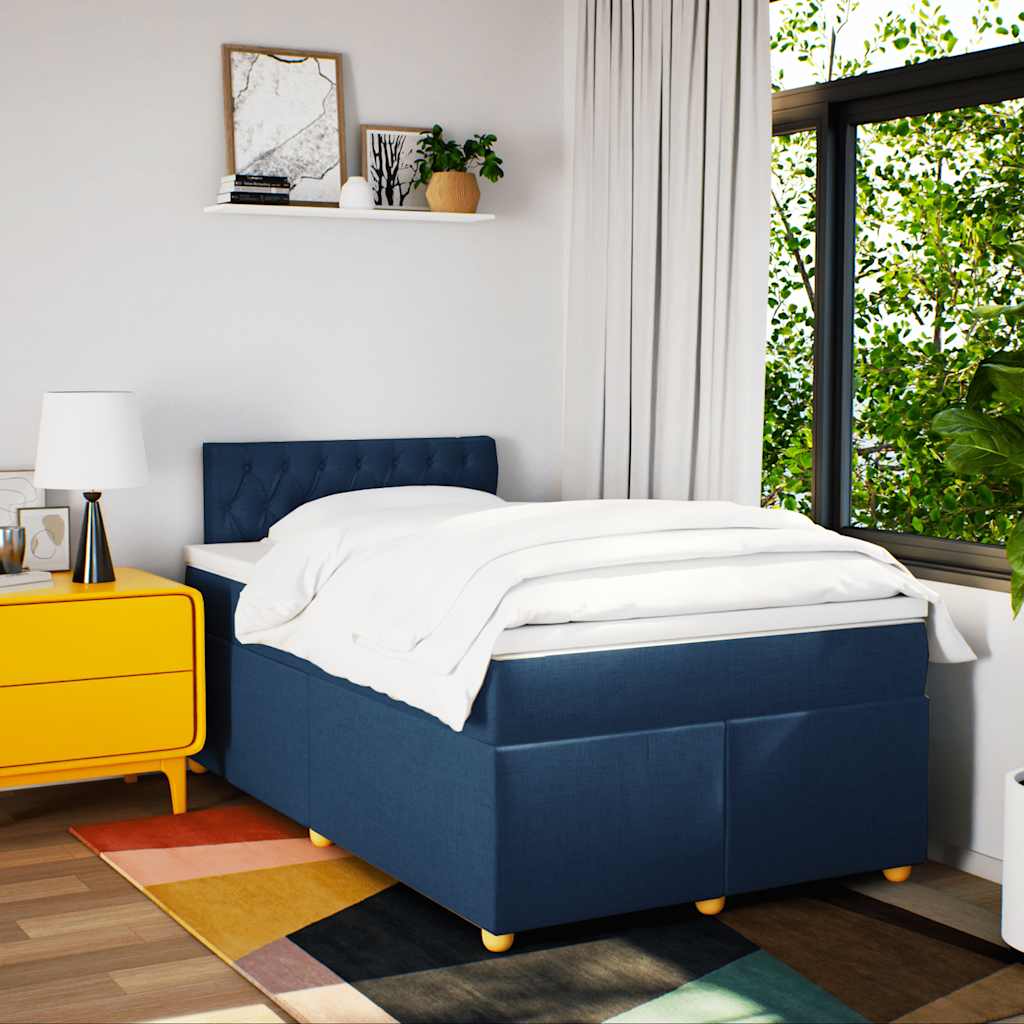 Sommier à lattes de lit avec matelas bleu 120x190 cm tissu - XIOS