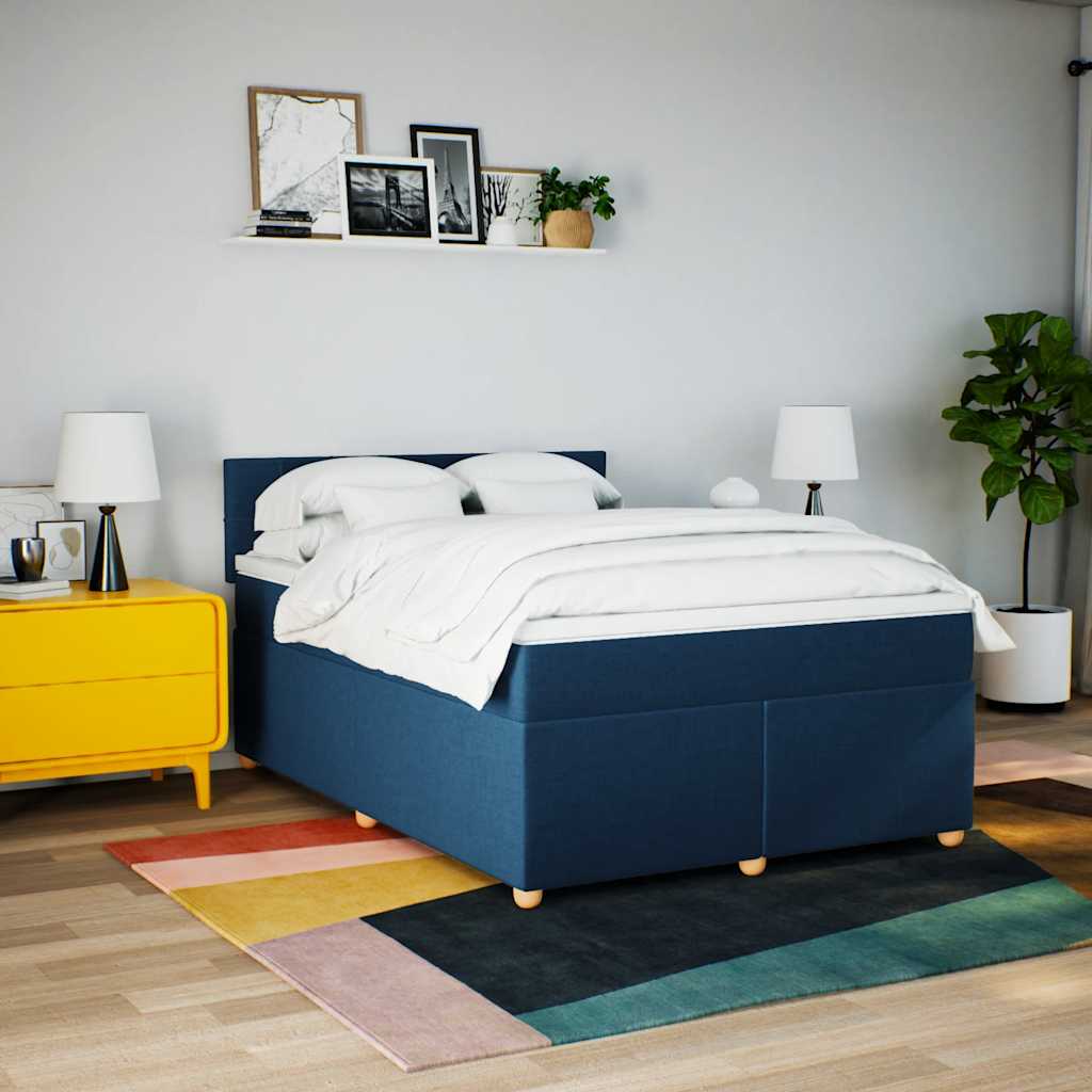 Sommier à lattes de lit avec matelas Bleu 140x190 cm Tissu - XIOS