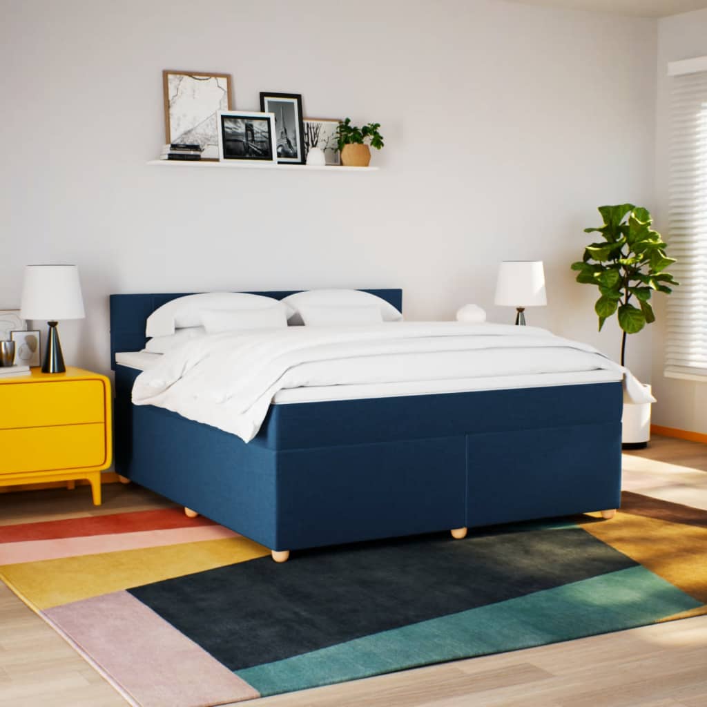 Sommier à lattes de lit avec matelas Bleu 180x200 cm Tissu