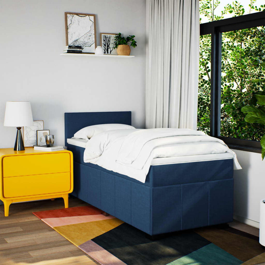 Sommier à lattes de lit avec matelas Bleu 100x200 cm Tissu