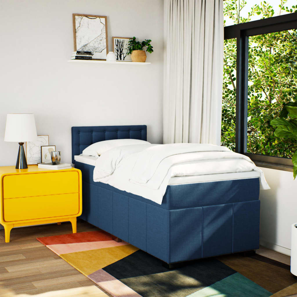 Sommier à lattes de lit avec matelas Bleu 100x200 cm Tissu