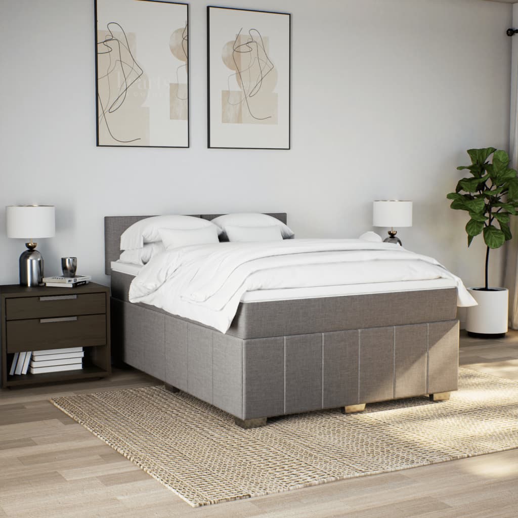 Sommier à lattes de lit avec matelas Taupe 140x190 cm Tissu - XIOS