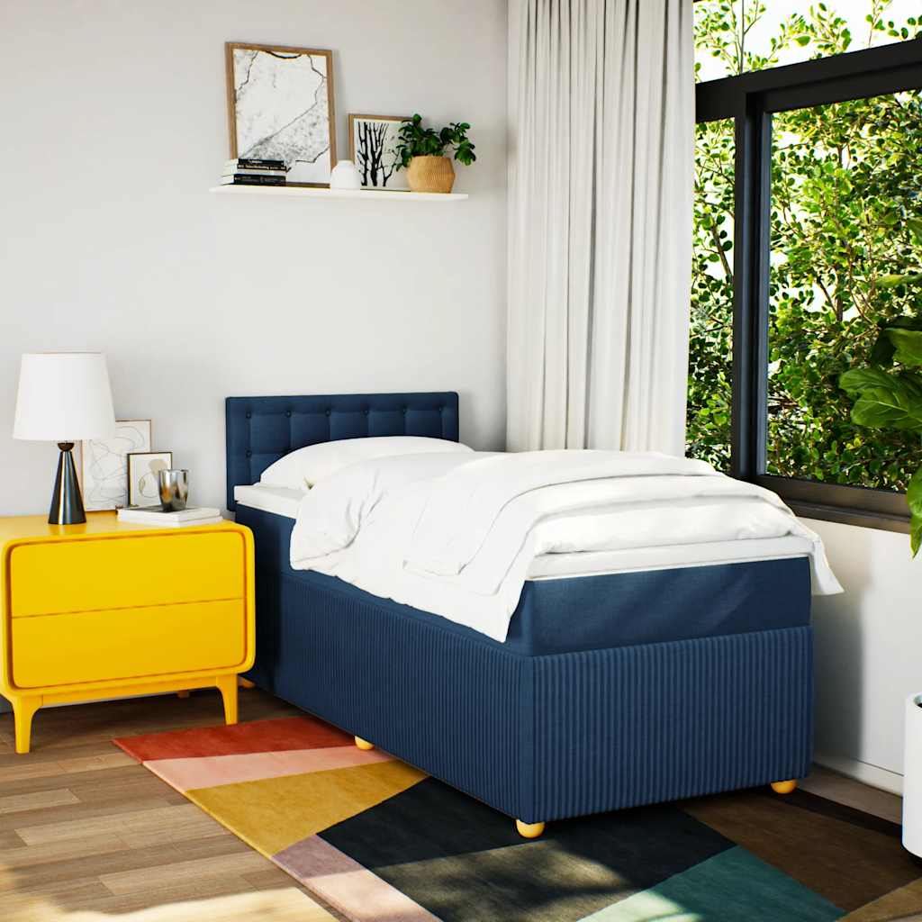 Sommier à lattes de lit avec matelas Bleu 100x200 cm Tissu - XIOS