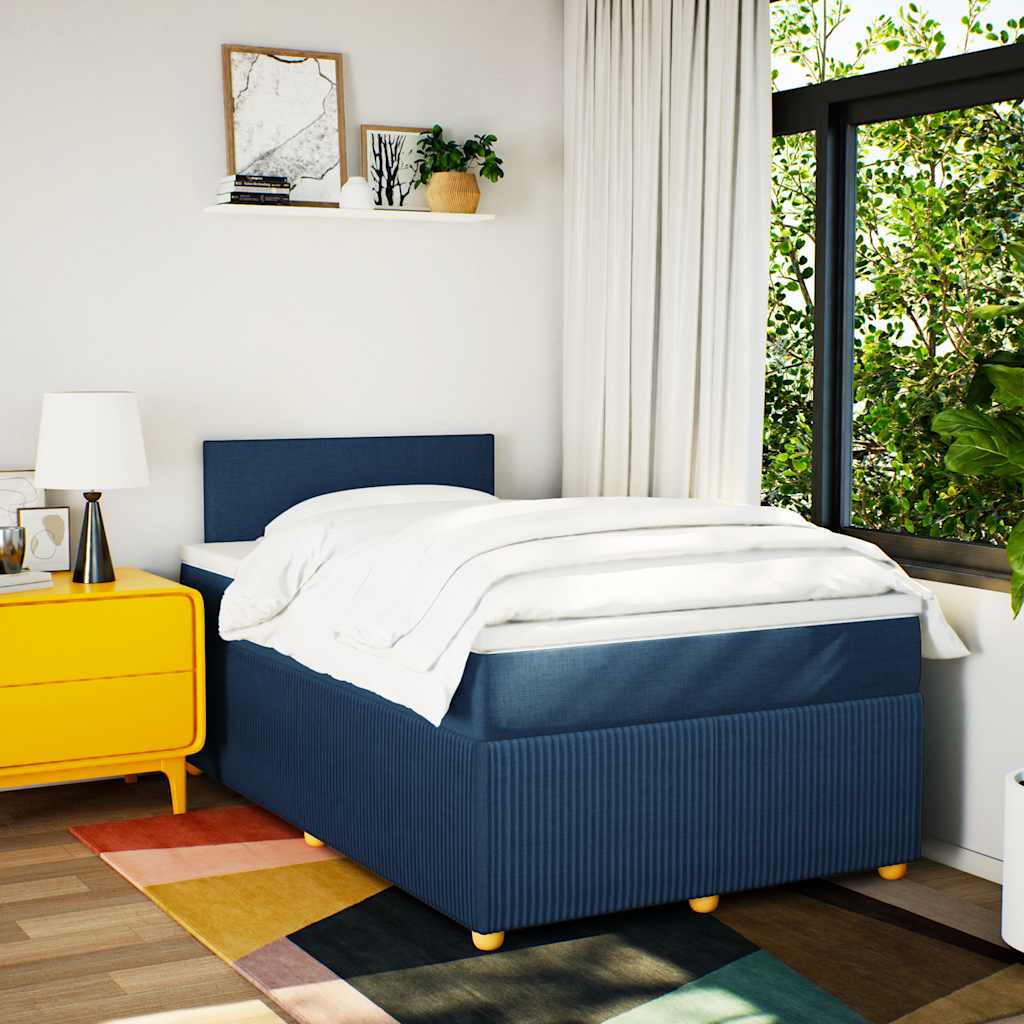 Sommier à lattes de lit avec matelas bleu 120x190 cm tissu - XIOS