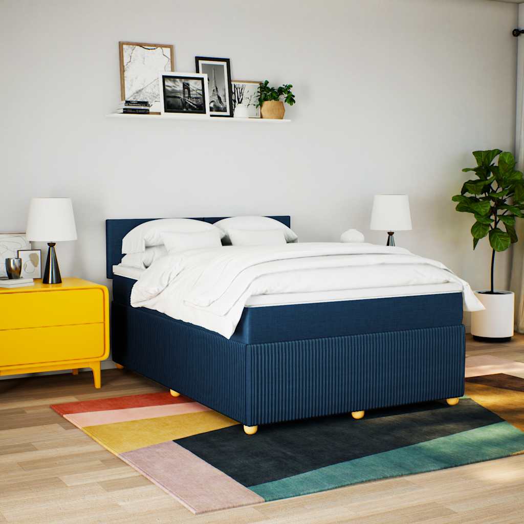 Sommier à lattes de lit avec matelas Bleu 140x190 cm Tissu - XIOS