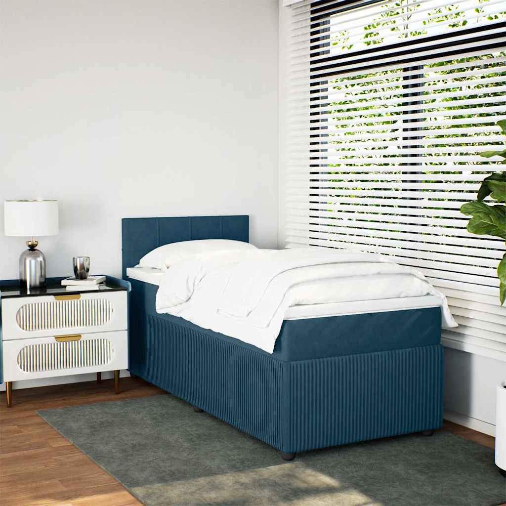 Sommier à lattes de lit avec matelas bleu 90x200 cm velours - XIOS