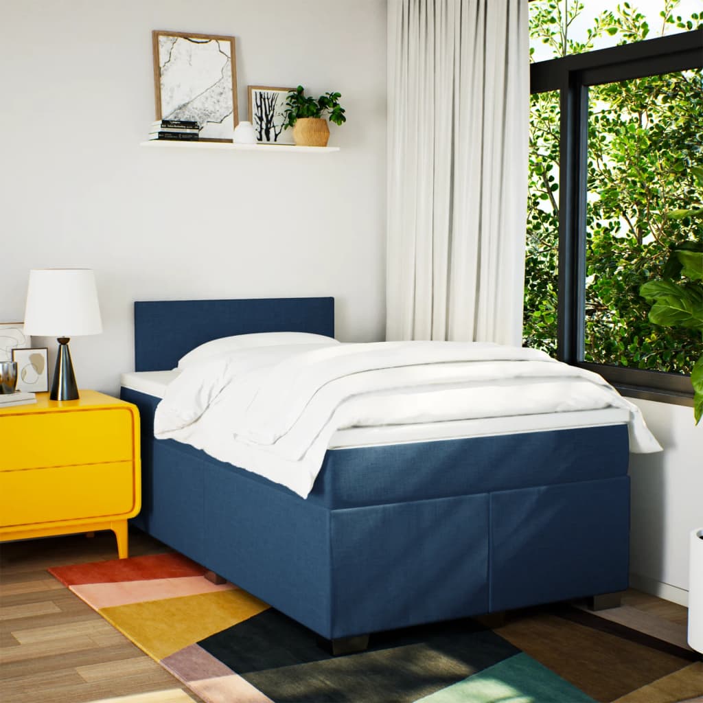 Sommier à lattes de lit avec matelas bleu 120x190 cm tissu - XIOS