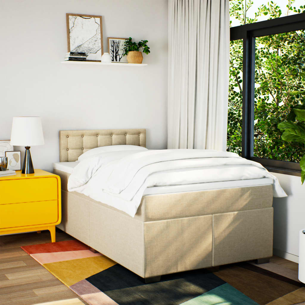 Sommier à lattes de lit avec matelas crème 120x190 cm tissu - XIOS