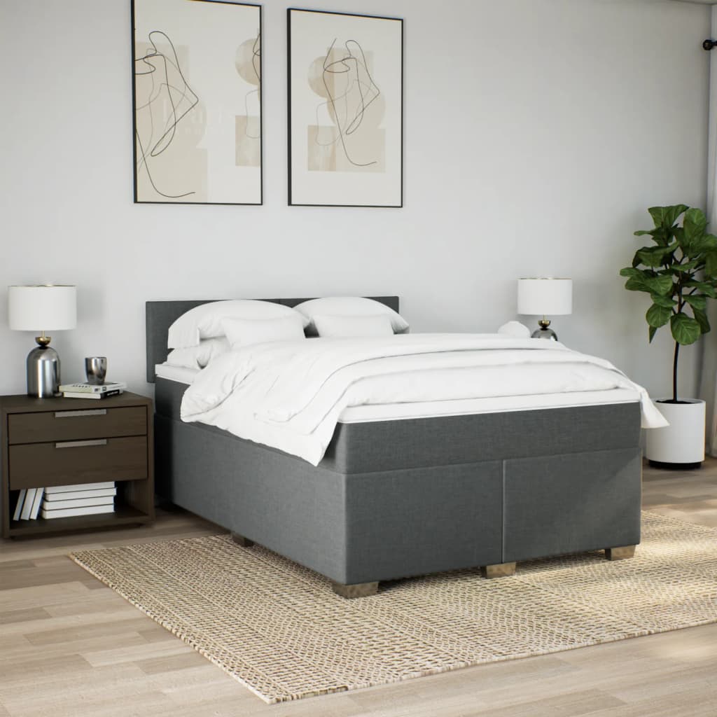 Sommier à lattes de lit avec matelas Gris foncé 140x190cm Tissu - XIOS