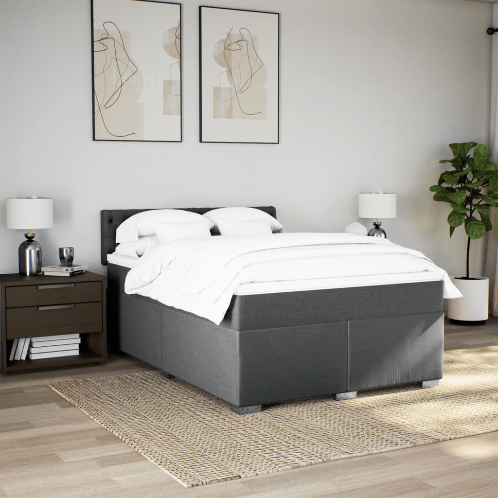 Sommier à lattes de lit avec matelas Gris foncé 140x190cm Tissu - XIOS