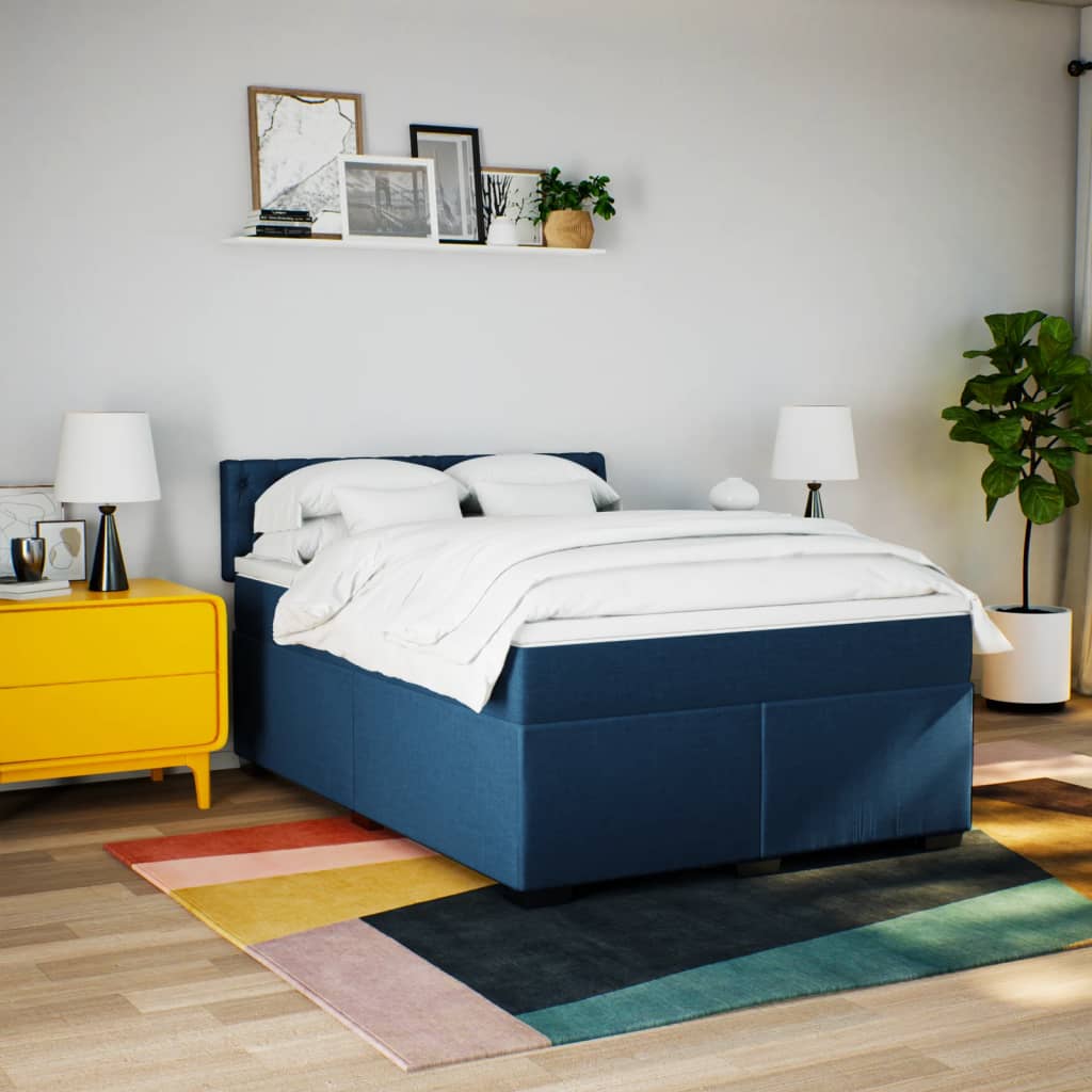 Sommier à lattes de lit avec matelas Bleu 160x200 cm Tissu