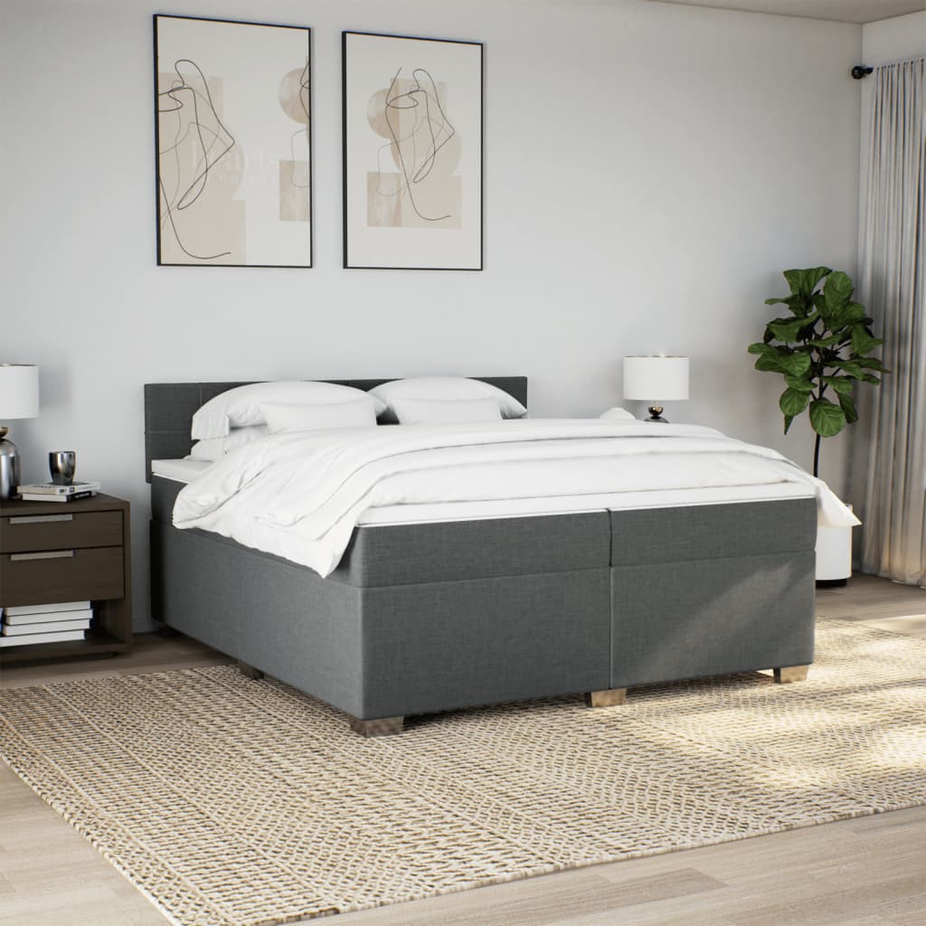 Sommier à lattes de lit avec matelas Gris foncé 200x200cm Tissu - XIOS