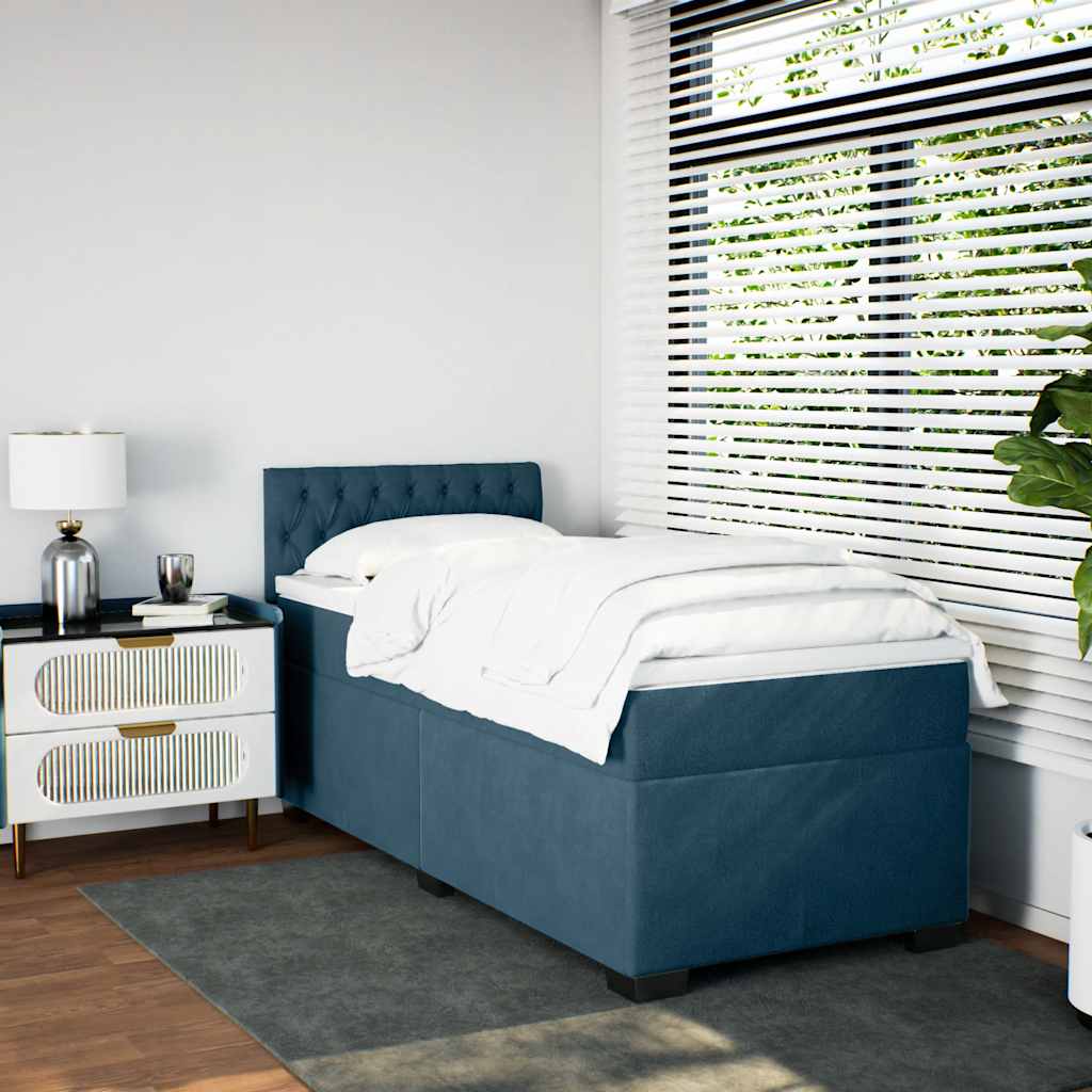 Sommier à lattes de lit avec matelas bleu 90x190 cm velours - XIOS