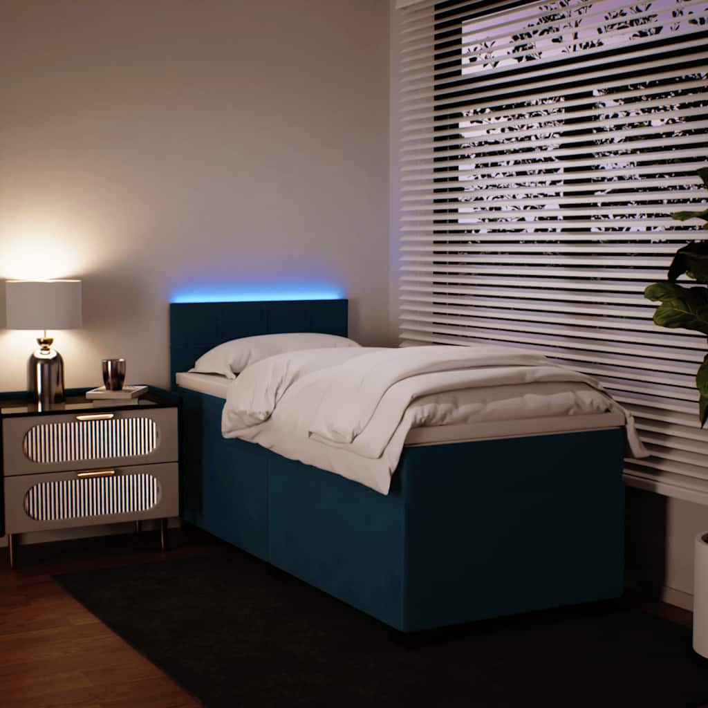 Sommier à lattes de lit avec matelas bleu 90x190 cm velours - XIOS