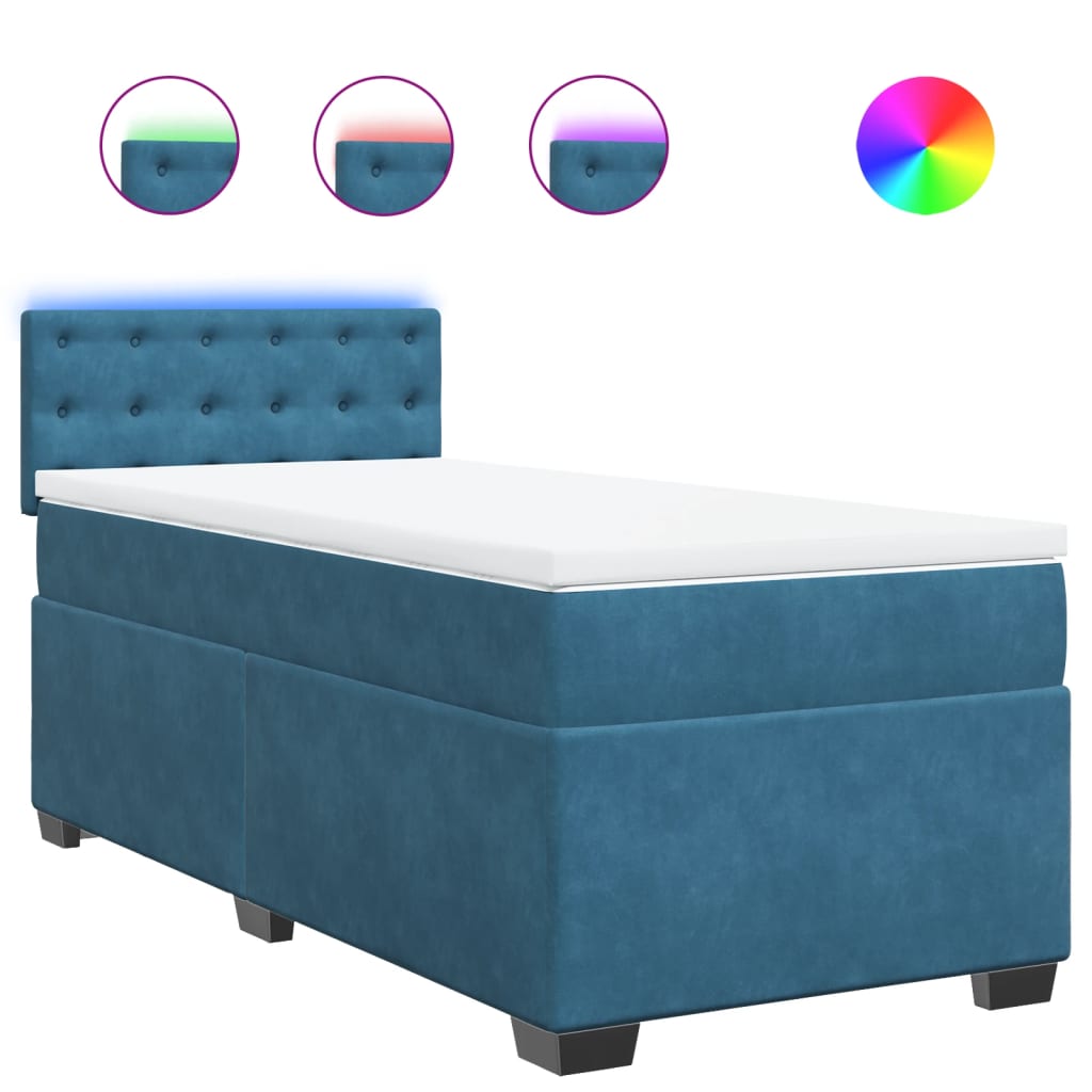 Sommier à lattes de lit avec matelas bleu 90x200 cm velours - XIOS
