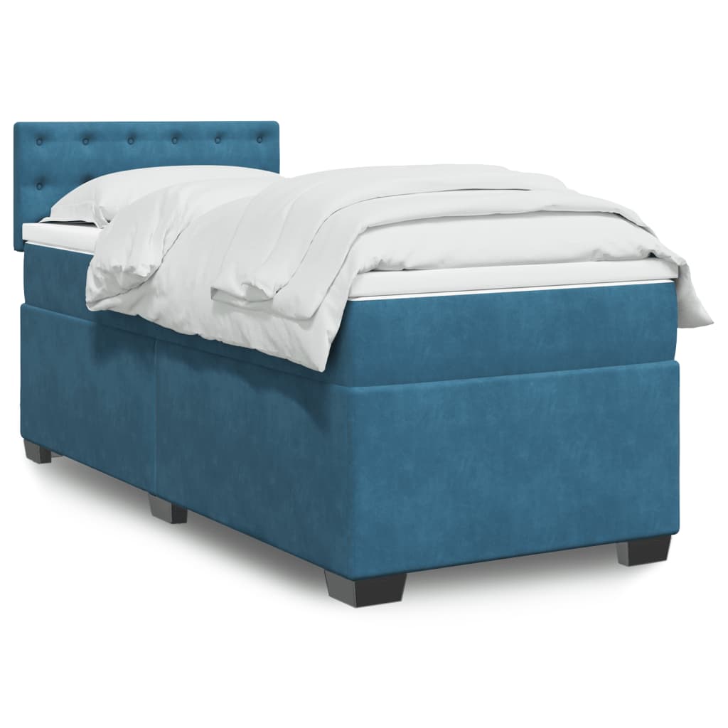 Sommier à lattes de lit avec matelas bleu 90x200 cm velours - XIOS