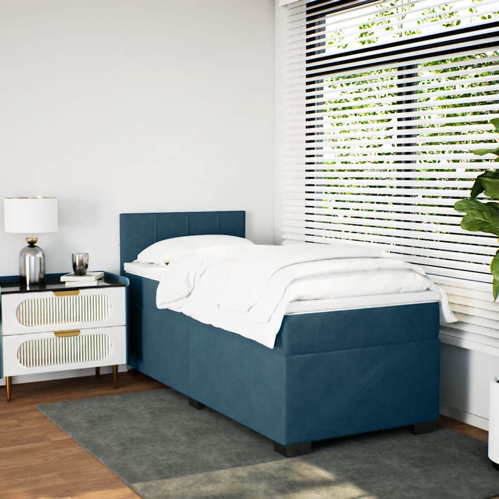 Sommier à lattes de lit avec matelas bleu 90x200 cm velours - XIOS