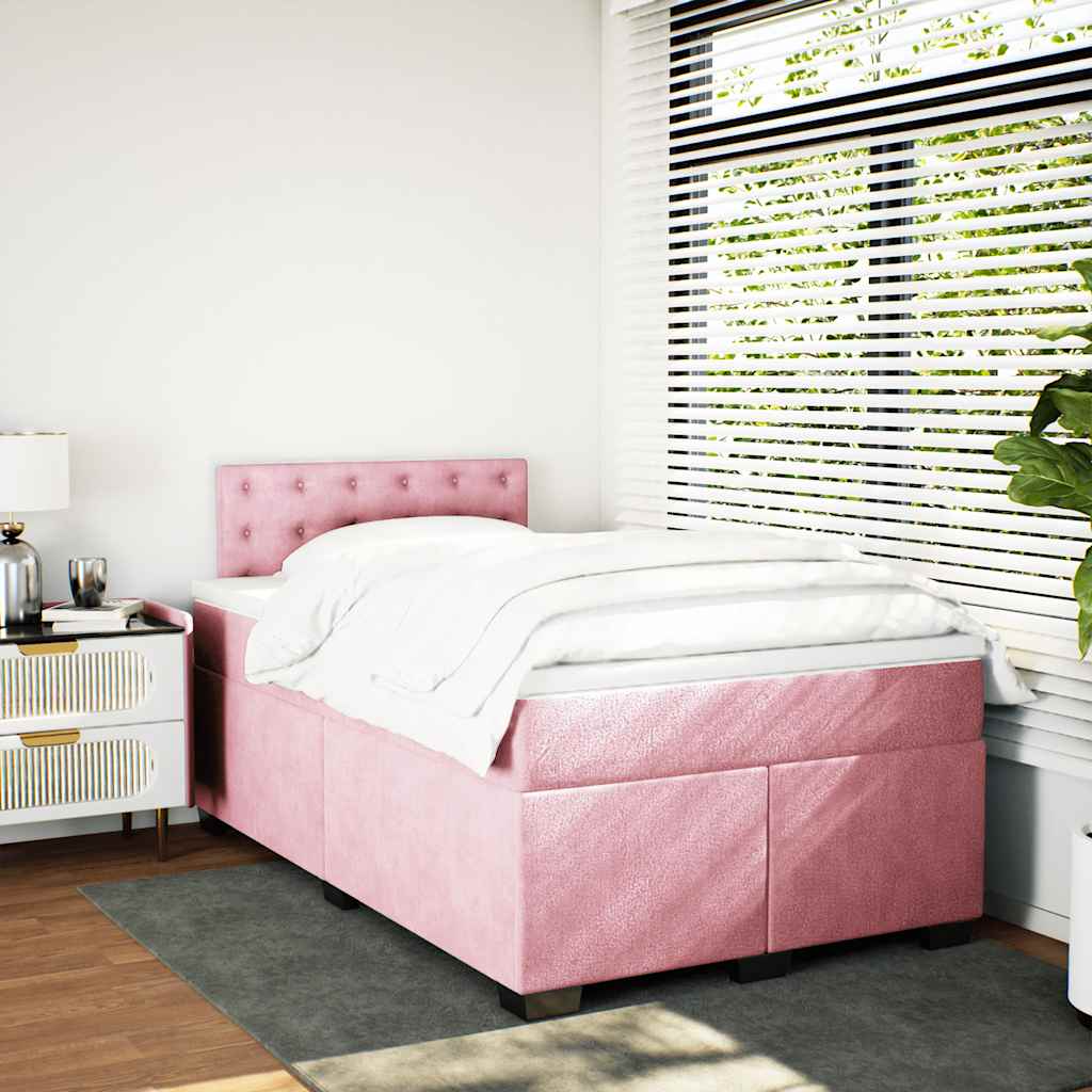 Sommier à lattes de lit avec matelas rose 120x190 cm velours