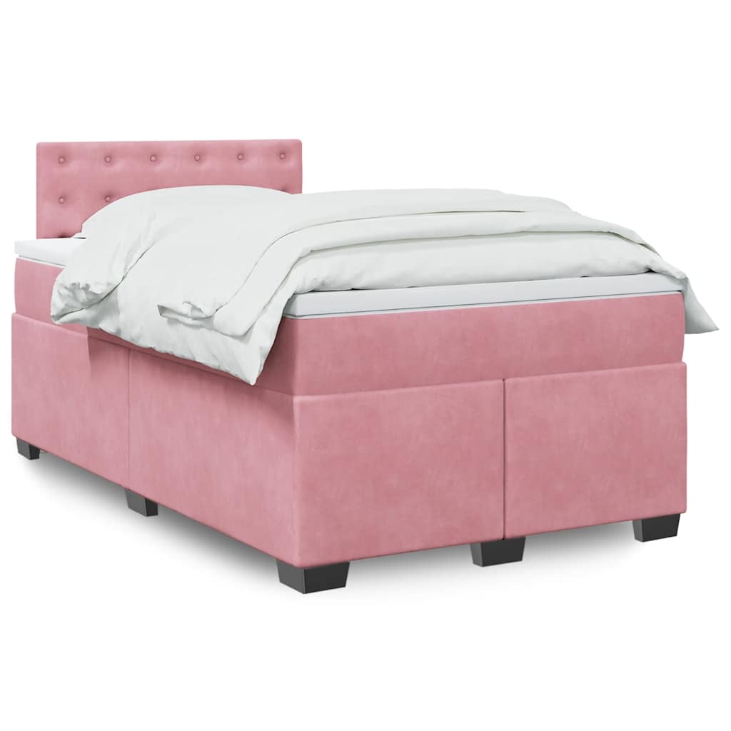 Sommier à lattes de lit avec matelas rose 120x190 cm velours