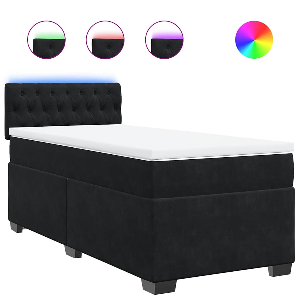 Sommier à lattes de lit avec matelas noir 90x190 cm simple velours - XIOS